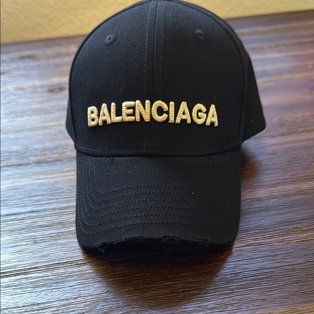Balenciaga Black and Gold Embroidered Hat